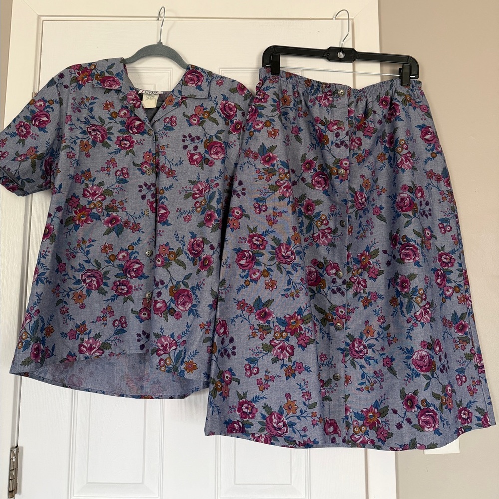 Vintage Cricket Lane Floral Blouse & Midi Skirt Two Piece Set Modest Made in USA